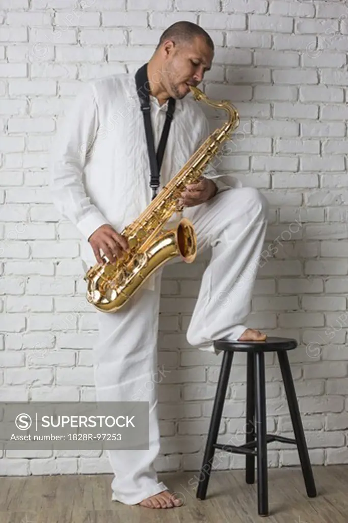 Portrait of Musician Playing Saxophone, Studio Shot,05/28/2013