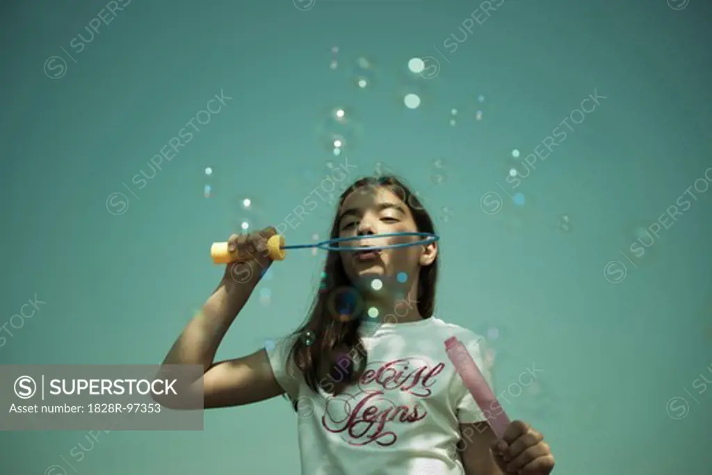 Girl Blowing Bubbles, Mannheim, Baden-Wurttemberg, Germany,06/08/2013