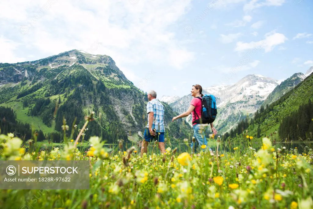 Couple Hiking, Vilsalpsee, Tannheim Valley, Tyrol, Austria,06/15/2013