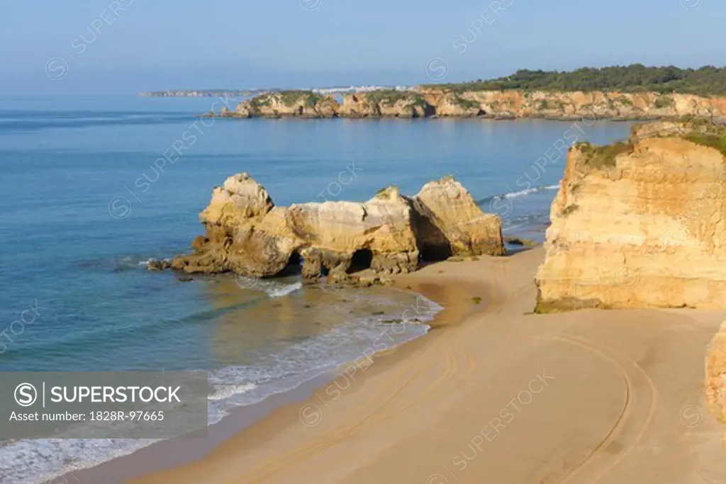 Rock Formations at Praia da Rocha and Atlantic Ocean, Portimao, Algarve, Portugal,03/30/2011