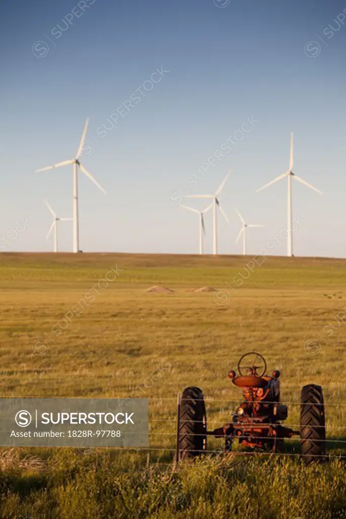 Wind generators in field, Montana, USA.,07/09/2013