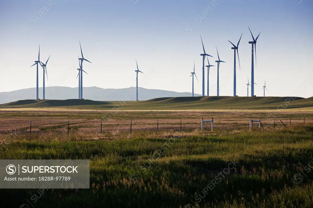 Wind generators, in field, Montana, USA.,07/09/2013