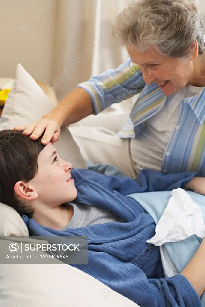 Grandmother Checking for Fever   