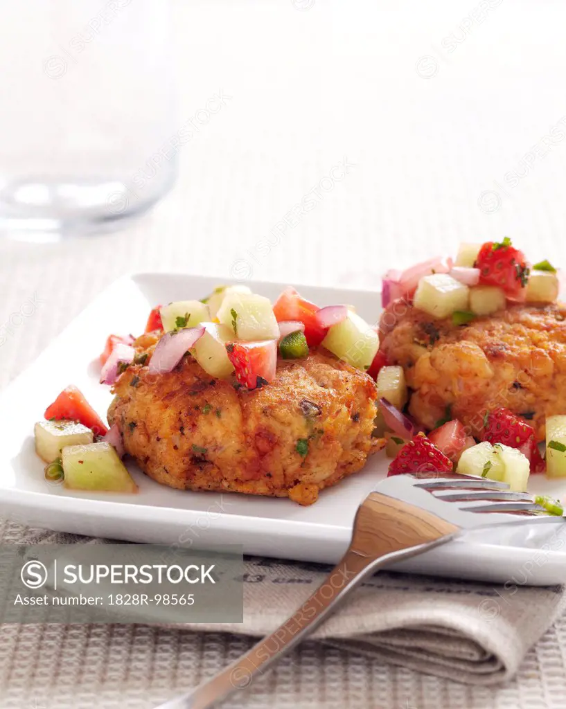 Crab Cakes with Fresh Fruit Salsa, Studio Shot,01/24/2011