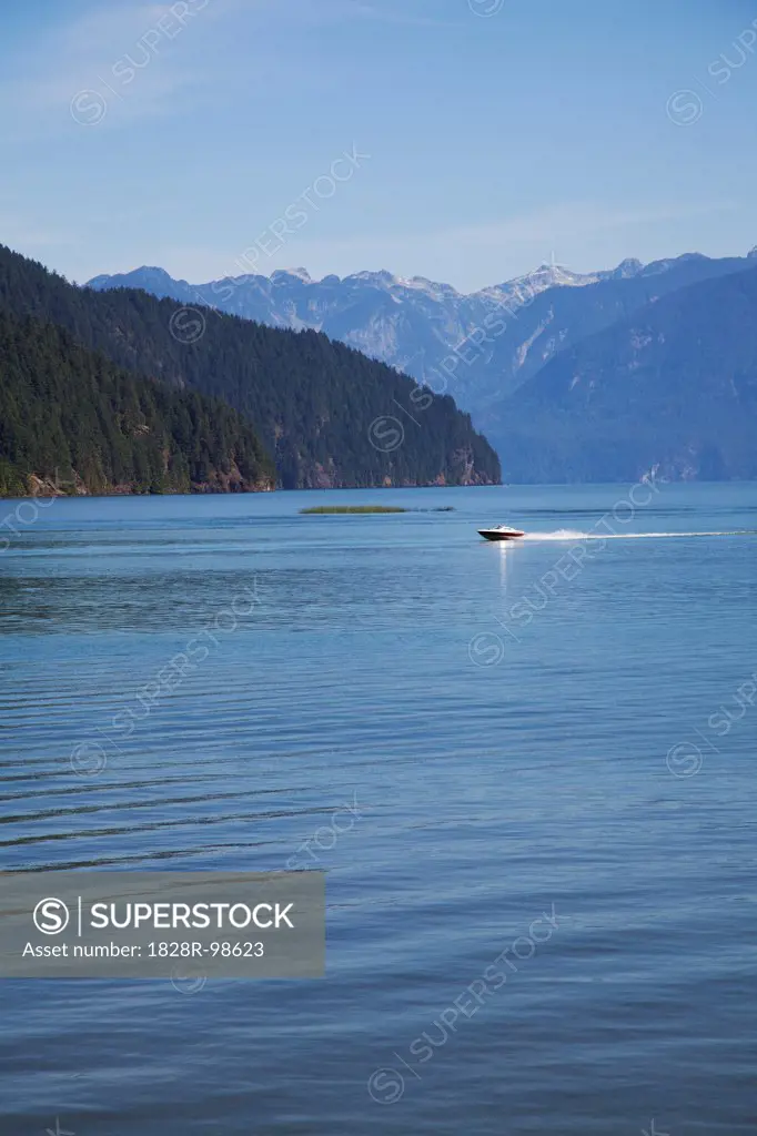 Boat on Pitt Lake, Pitt Meadows, British Columbia, Canada,08/21/2013