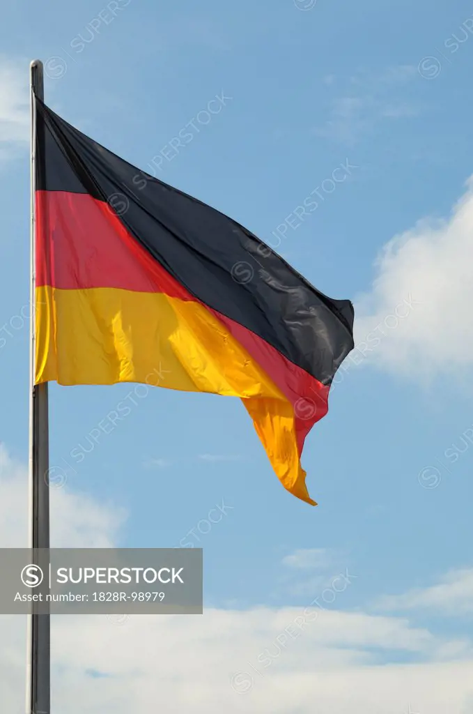 Close-up of German flag against blue sky. 07/29/2013