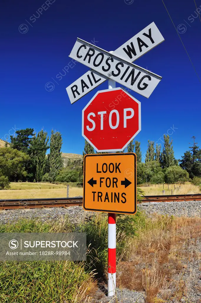 Railway Crossing Sign, Ward, Marlborough, South Island, New Zealand. 01/14/2012