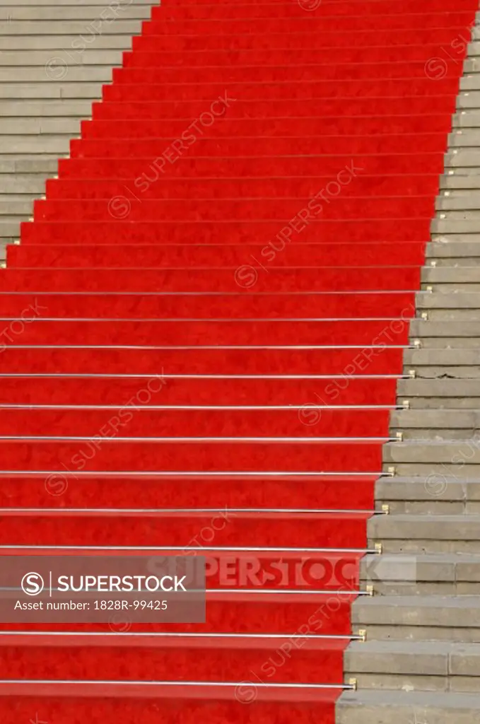 Red carpet on stairs, Berlin, Germany. 07/26/2013