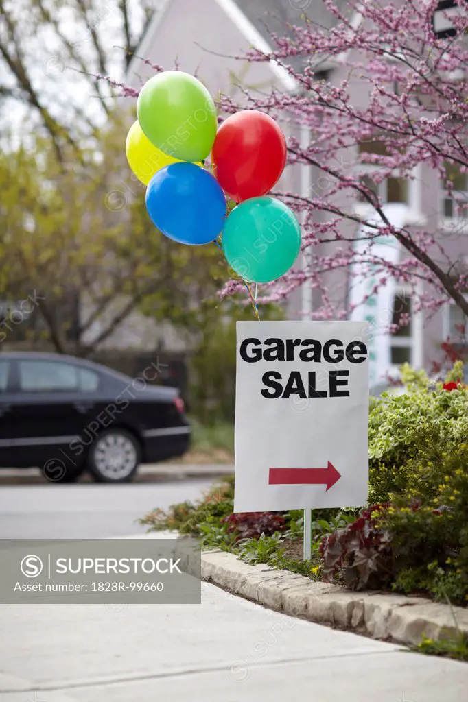 Garage Sale Sign with Balloons, Toronto, Ontario, Canada. 05/03/2012