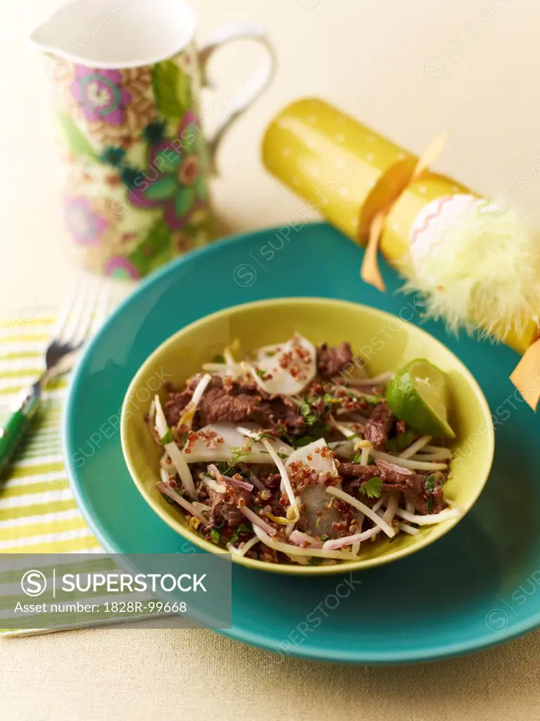 Grilled Beef Salad with Easter Decoration, Studio Shot. 01/20/2012
