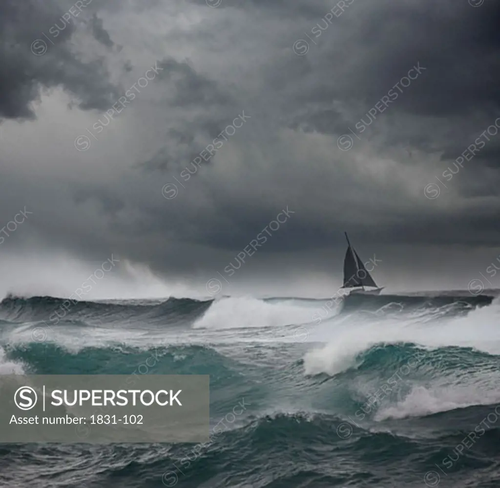 Yacht in the sea in storm