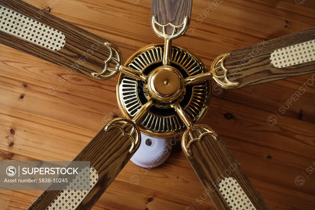 Ceiling Fan Against Wood Ceiling