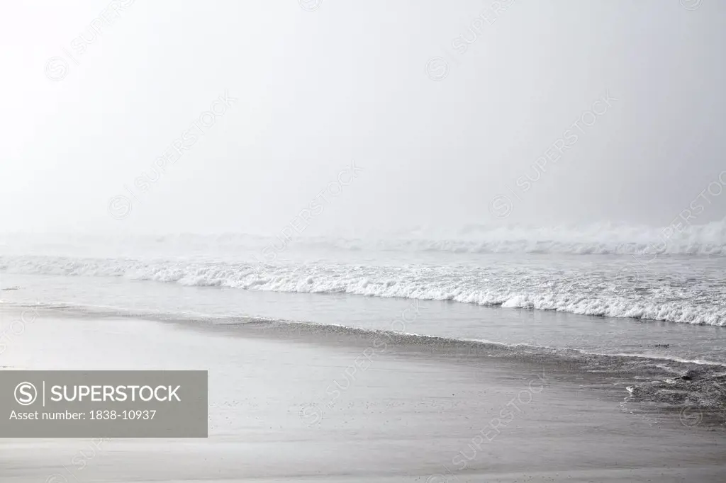 Sand and Surf in Fog, San Diego, California, USA