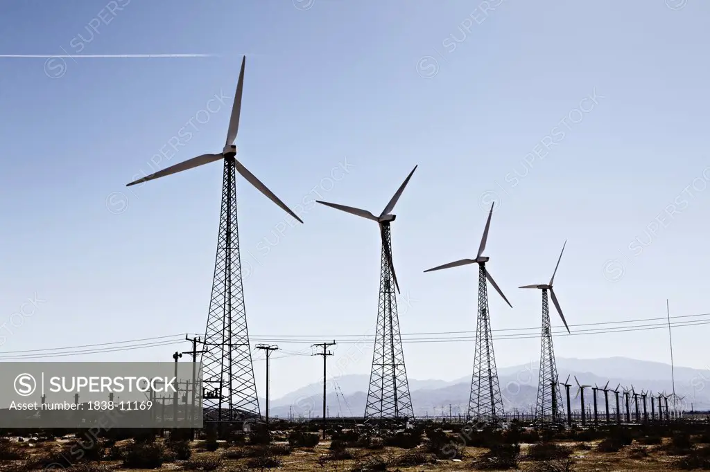 Wind Turbines in Desert, San Bernardino, California, USA