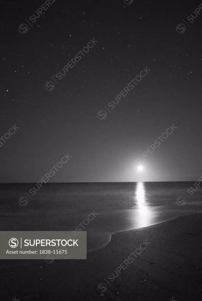 Moonrise Over Ocean at Night, Vero Beach, Florida, USA
