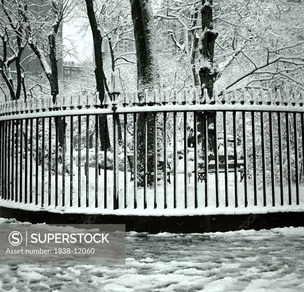 Snow on Iron-Post Fence, Gramercy Park, New York City, USA