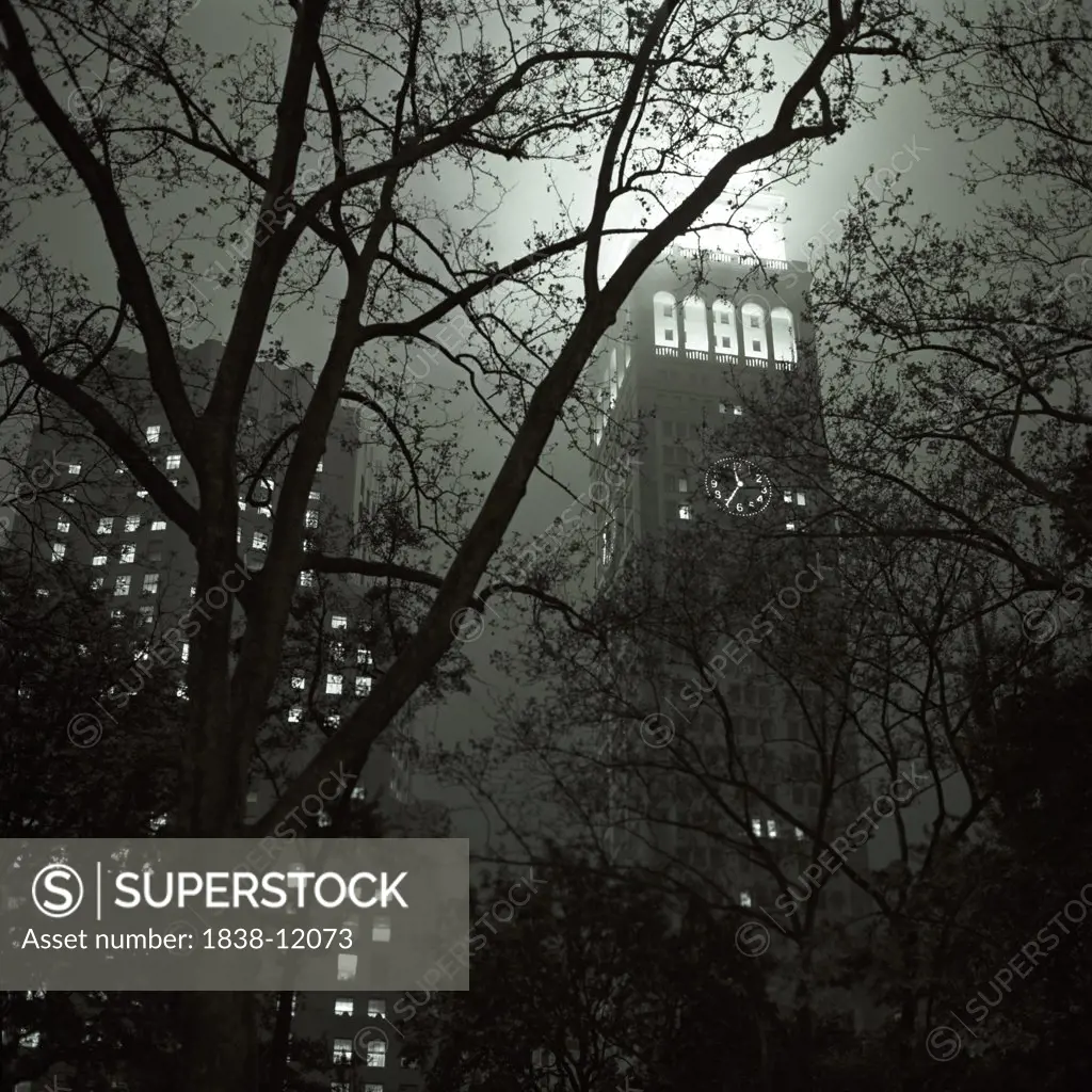 MetLife Building With Clocktower at Night, New York City, USA