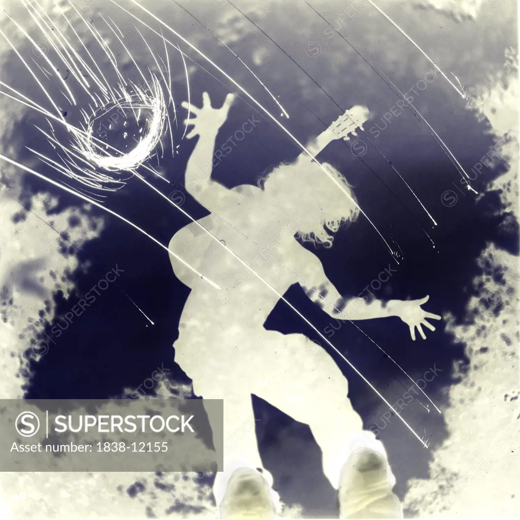 Negative Reflection of Man With Guitar