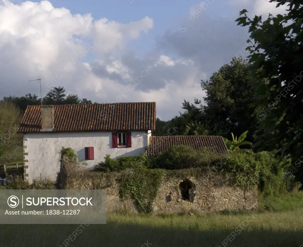 Rural House Behind Stone Foundation, Arancou, Pays Basque, France