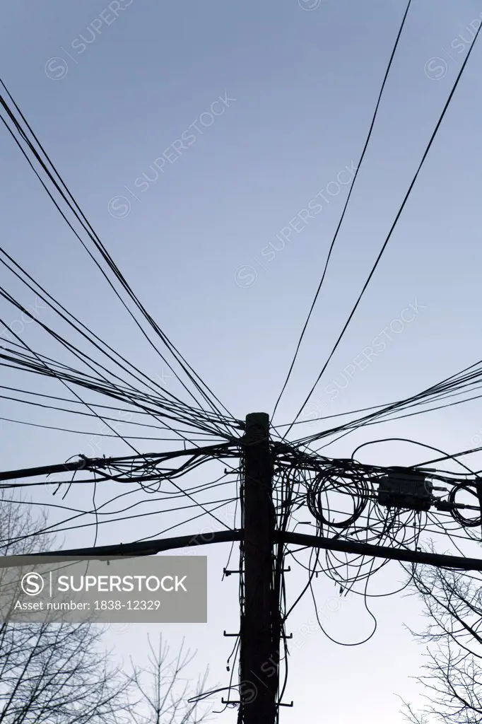 Utility Wires Against Blue Sky, Low Angle View