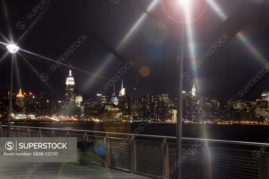 Manhattan Skyline from Promenade at Night, New York City, USA
