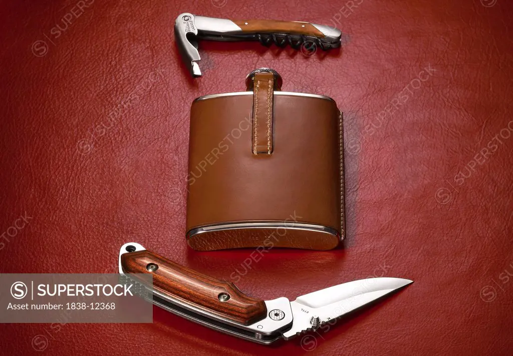 Flask, Knife and Corkscrew