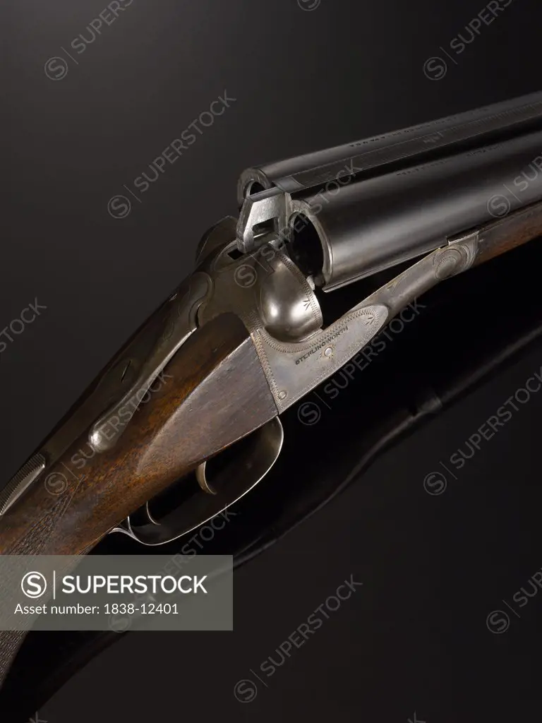 Antique Double-Barrel Shotgun, Close-Up
