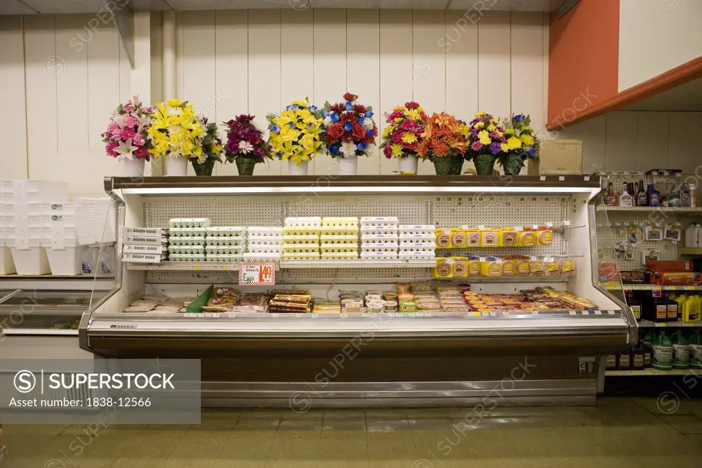 Dairy Products and Eggs Display Inside Grocery Store