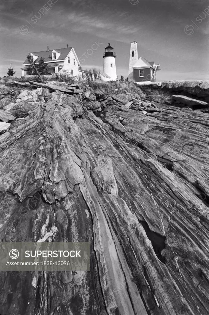 Lighthouse and Rocky Foreground, Maine, USA