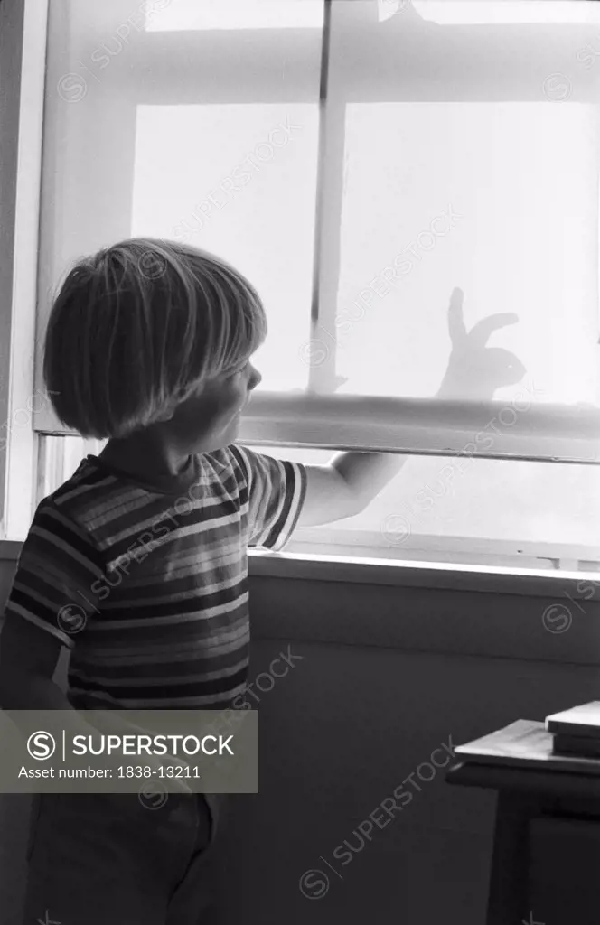 Young Boy Making Shadow Puppet