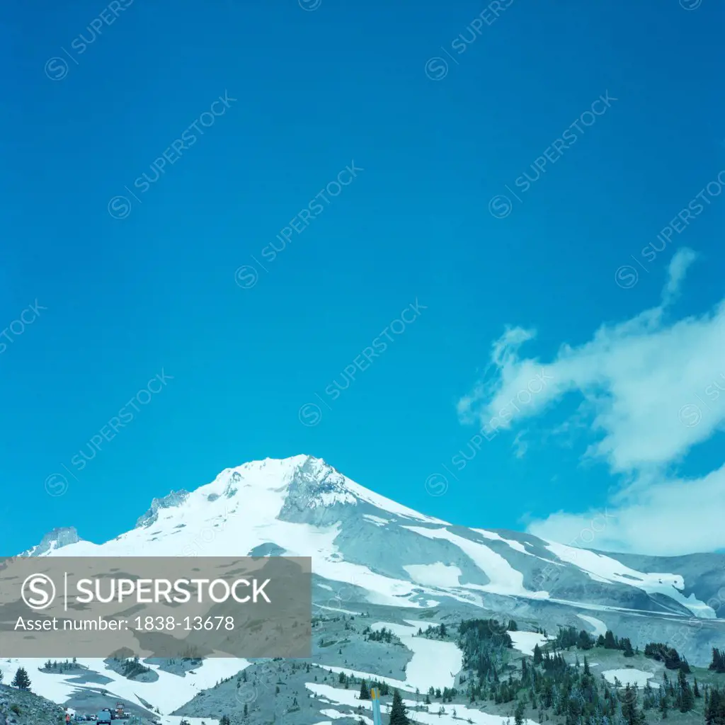 Snow-Covered Mountain Against Blue Sky, Bend, Oregon, USA