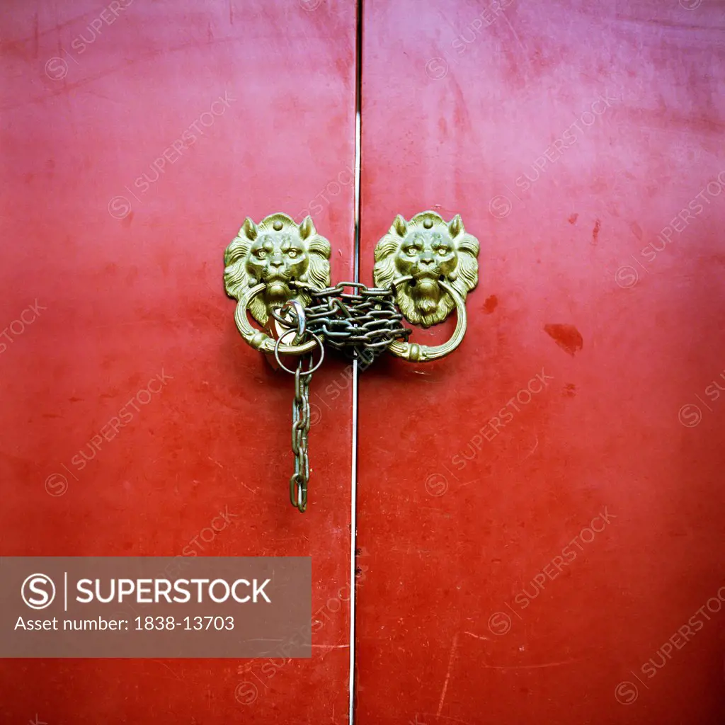 Red Chinese Door With Chains