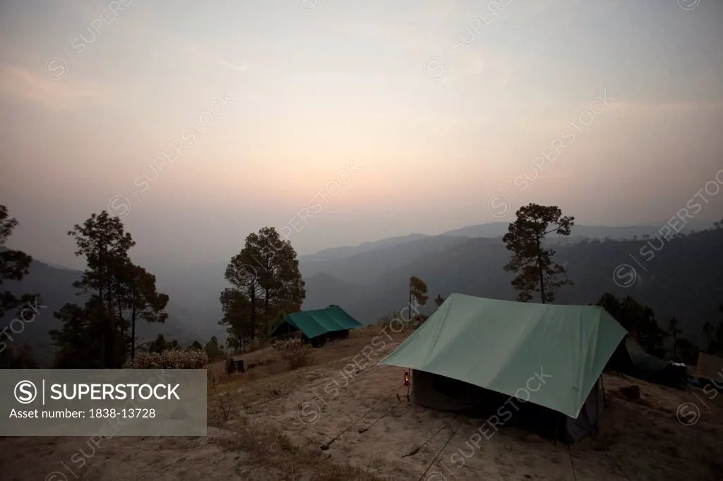 Tent on Mountaintop at Sunrise, India