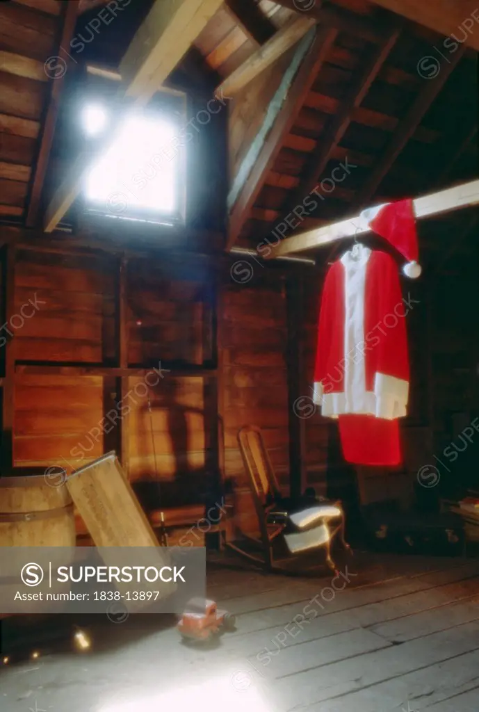 Santa Claus Suit Hanging in Attic