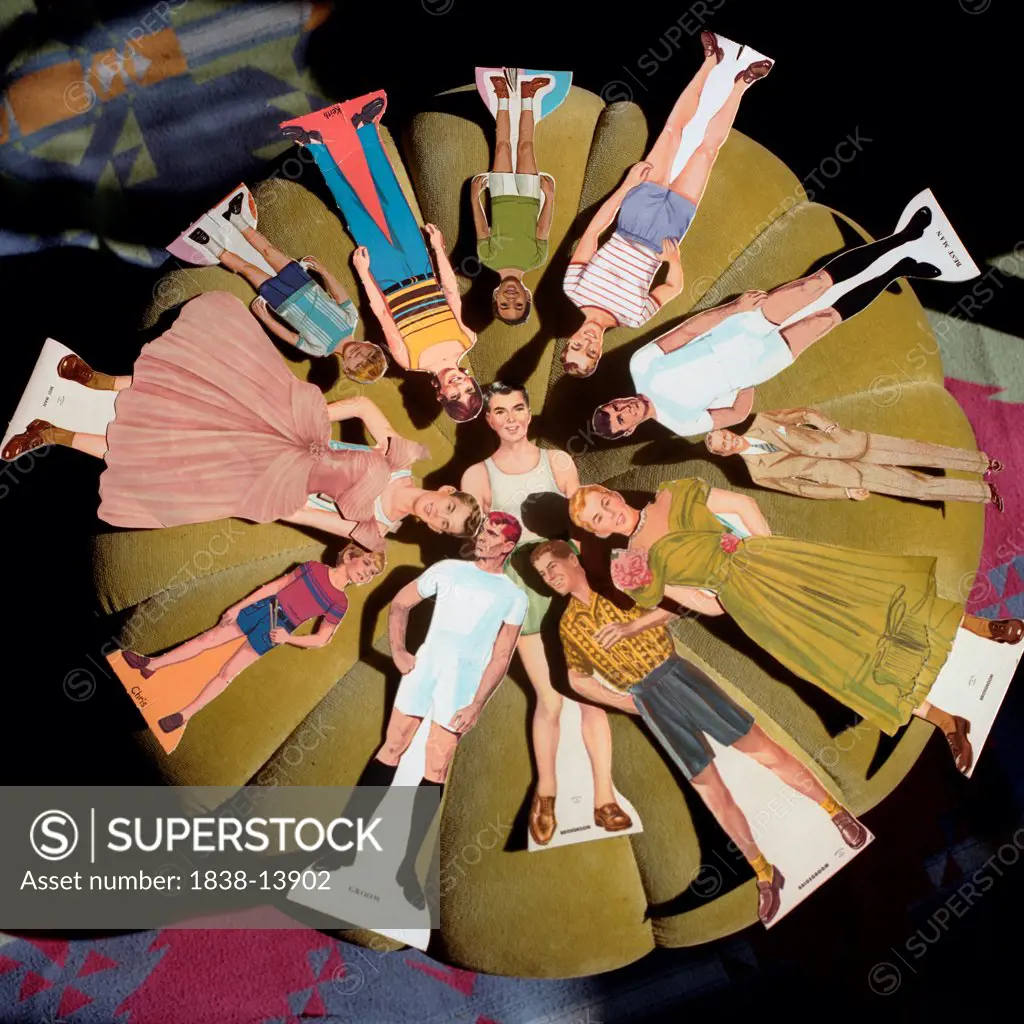 Male Paper Dolls in Circle, High Angle View