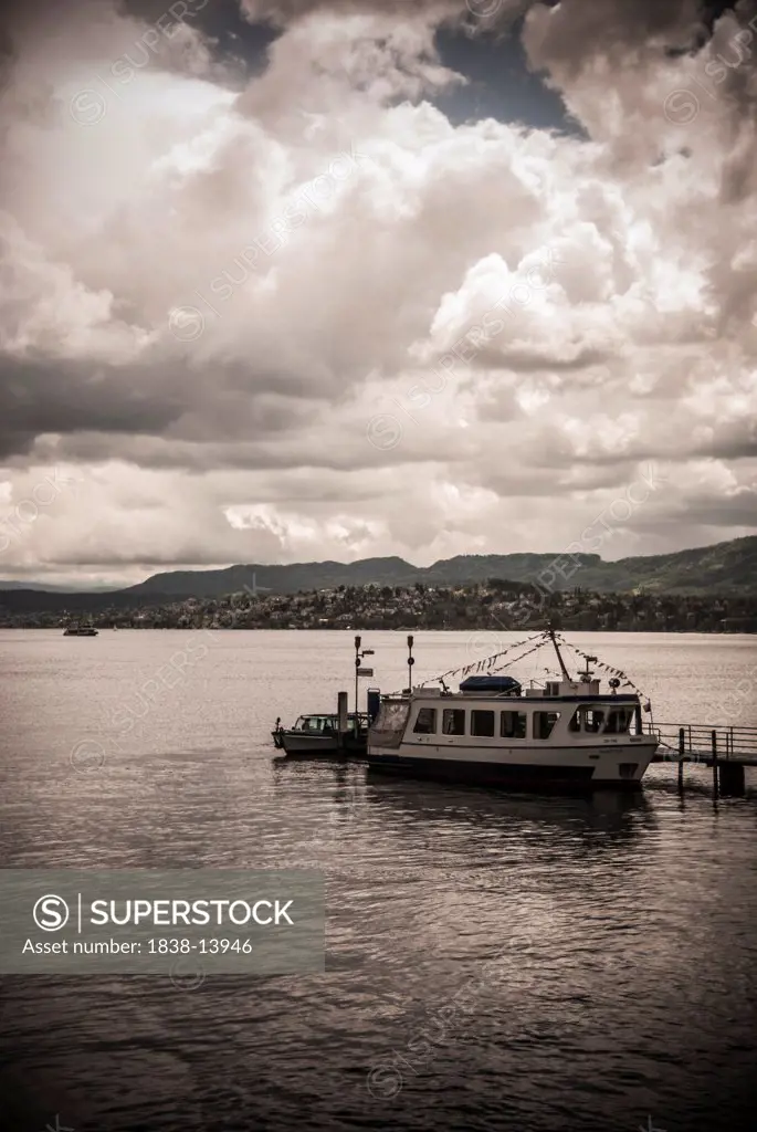 Docked Boat in Limmat River, Zurich, Switzerland