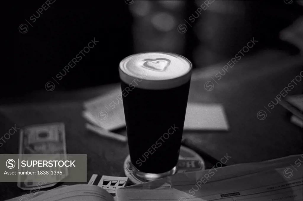 Pint of Stout Beer with Heart 
