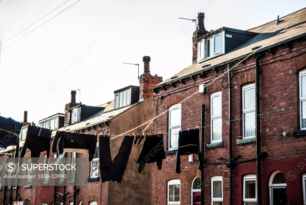Drying Laundry Hanging from Clothes Line, Leeds, England, UK