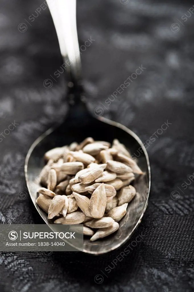 Sunflower Seeds in Spoon, Close Up