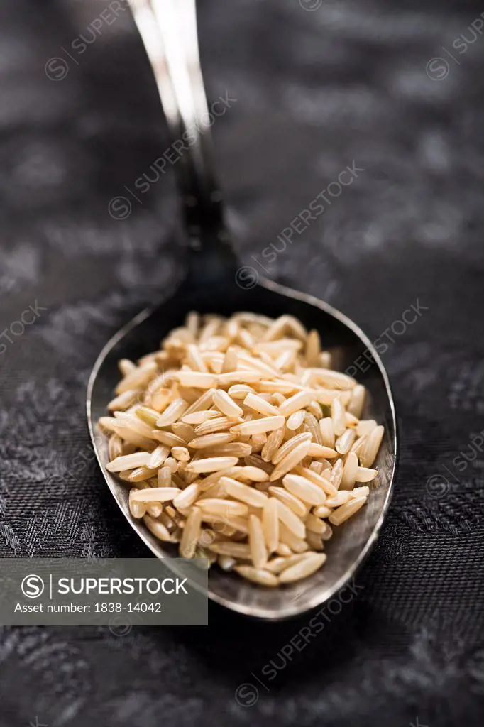 Brown Rice in Spoon, Close Up