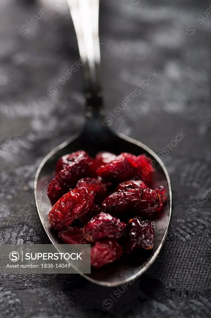 Dried Cranberries in Spoon, Close Up