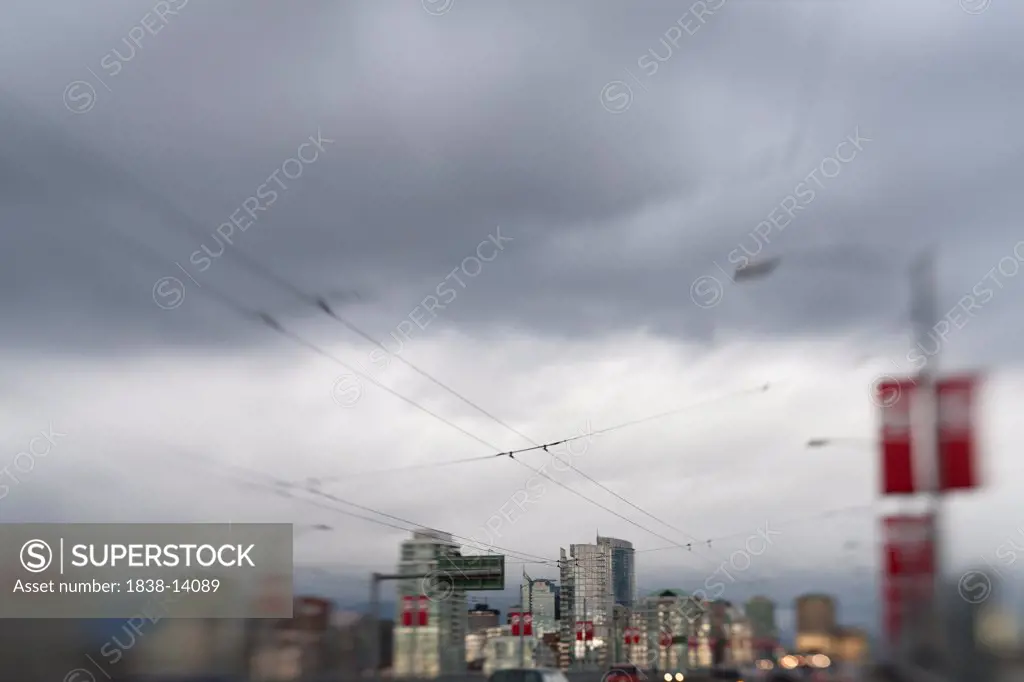 Trolley Cables and Urban Skyline, Vancouver, Canada