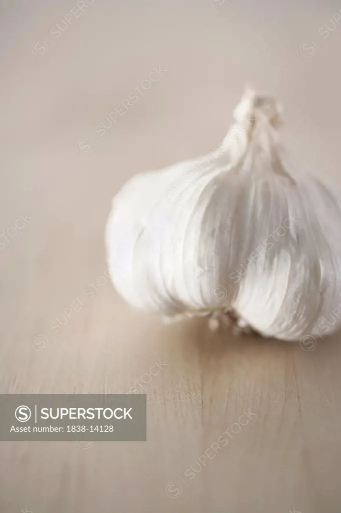 Garlic on Wood Table, Close Up