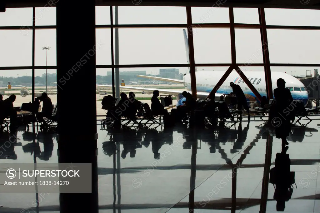 Passengers in Airport Waiting Area, Beijing, China