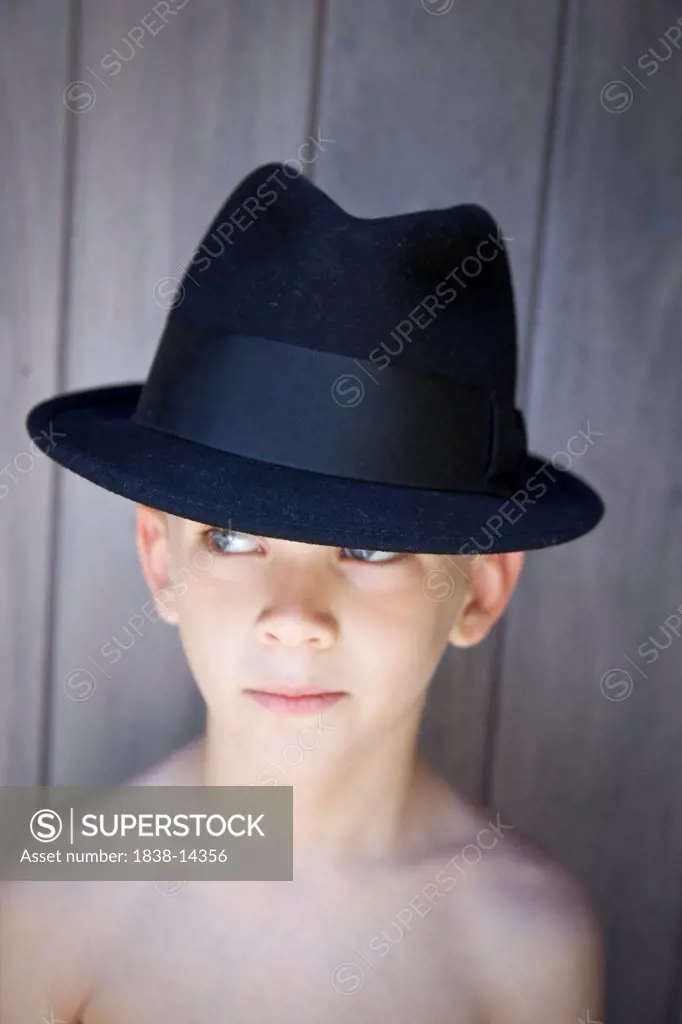 Young Boy Wearing Fedora Hat