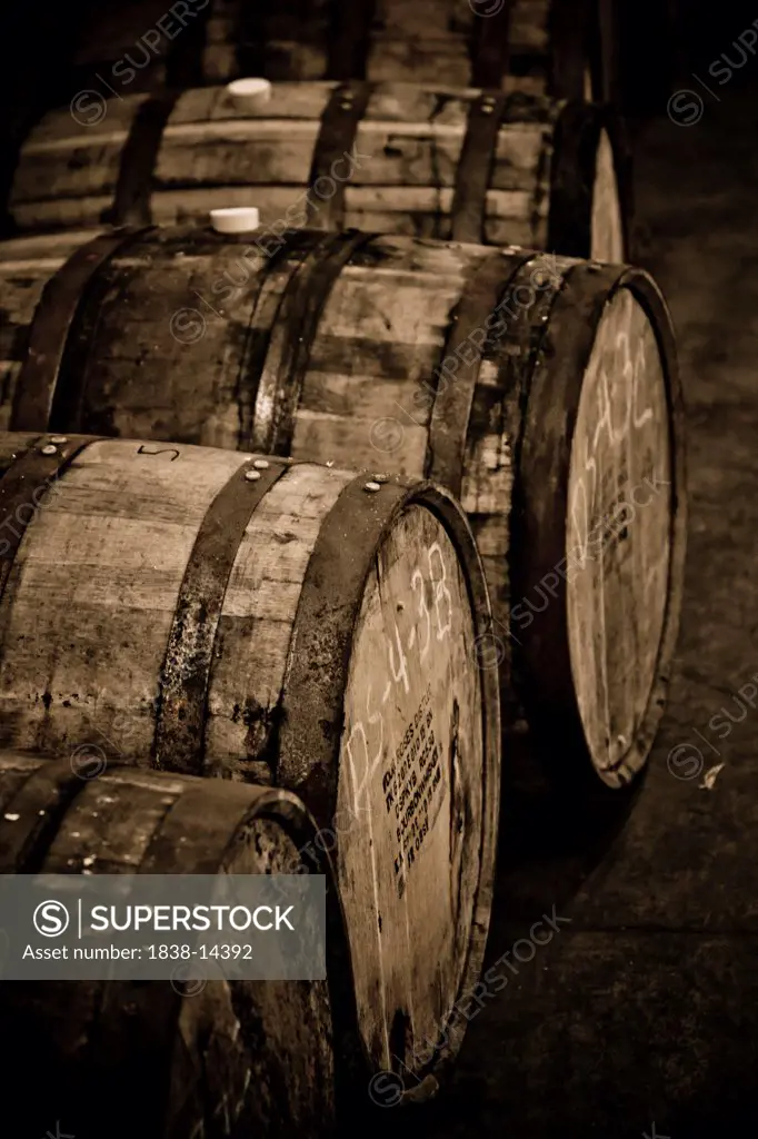 Row of Whiskey Barrels