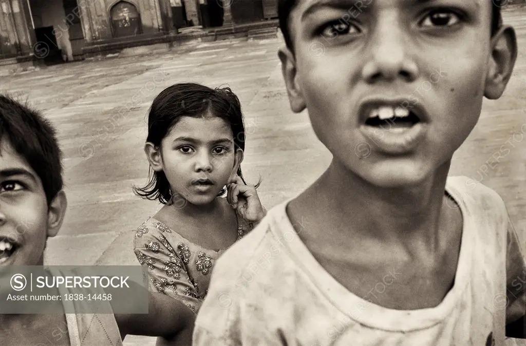 Three Young Children, Close Up, Agra, India