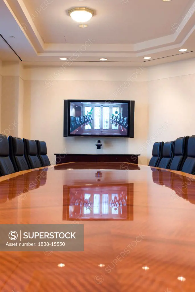 Conference Room with Video Communication Screen