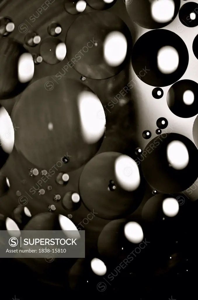 Drops of Oil in Water, Close Up Abstract