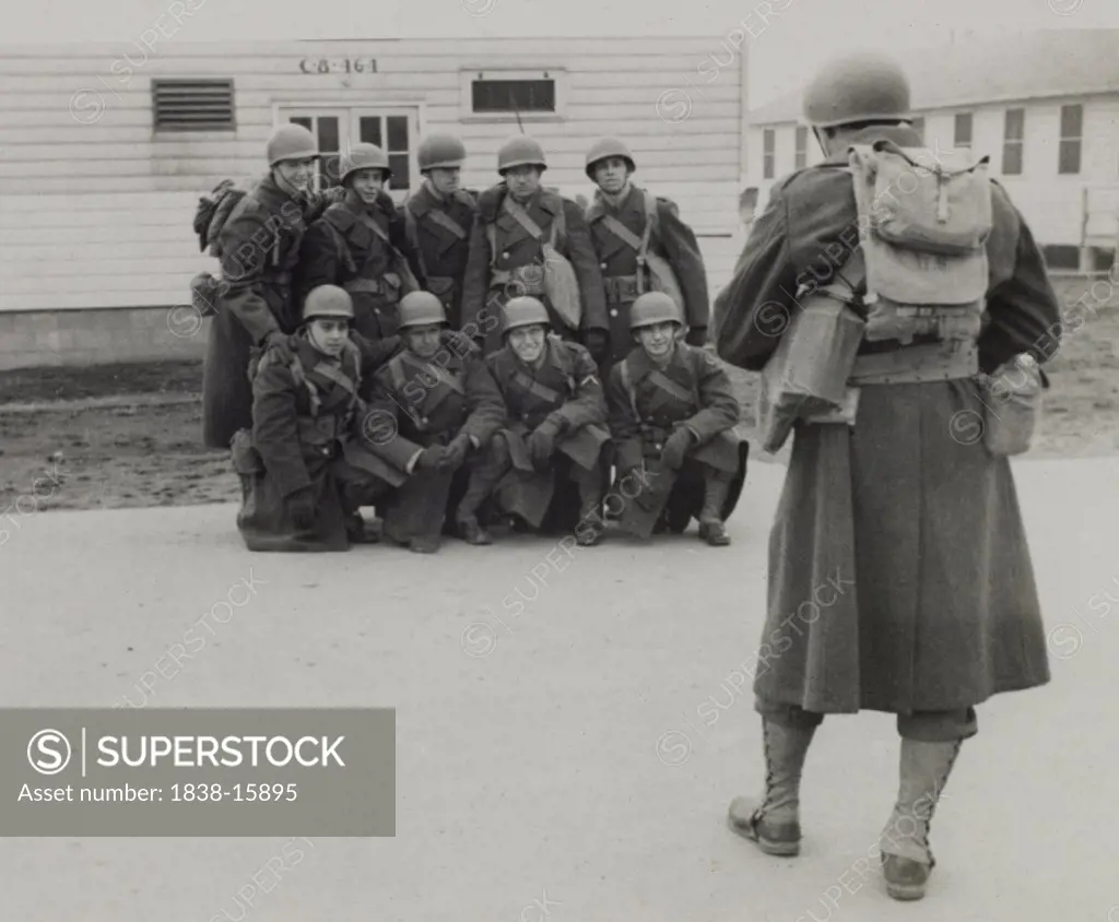 Group of Soldiers, Portrait, WWII, HQ 2nd Battalion, 389th Infantry, US Army Military Base, Indiana, USA, 1942